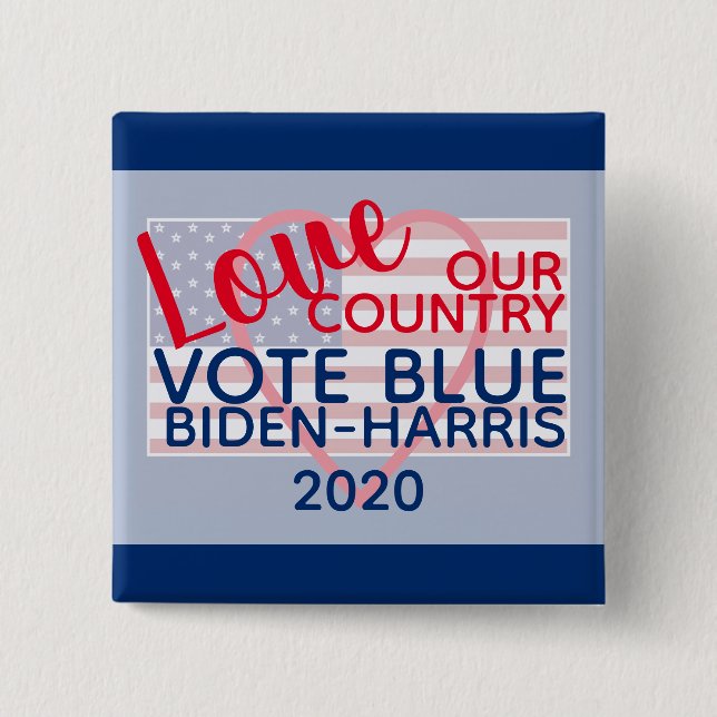 Love Our Country Vote Blue Biden-Harris 2020 Button (Vorderseite)