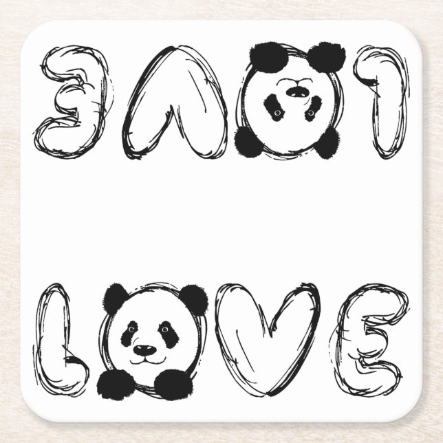 Love Panda Rechteckiger Pappuntersetzer (Vorderseite)