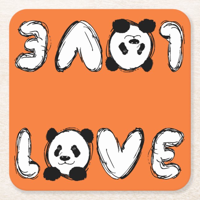 Love Panda Rechteckiger Pappuntersetzer (Vorderseite)