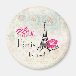 Love Paris with Eiffel Tower on Vintage Magnet