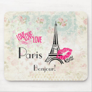 Love Paris with Eiffel Tower on Vintage Mousepad