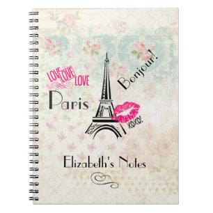 Love Paris with Eiffel Tower on Vintage Notizblock