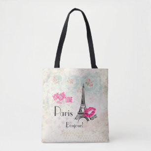 Love Paris with Eiffel Tower on Vintage Tasche