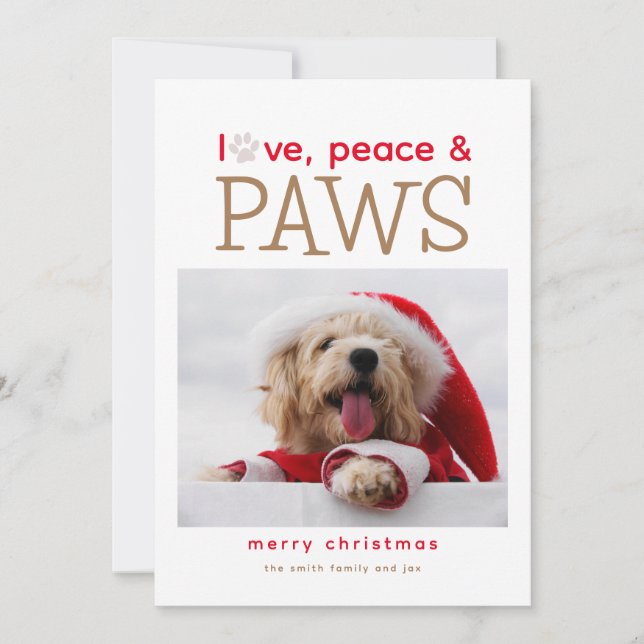 Love Peace and Paws Pet Pet Pet Noël Carte de vaca (Devant)