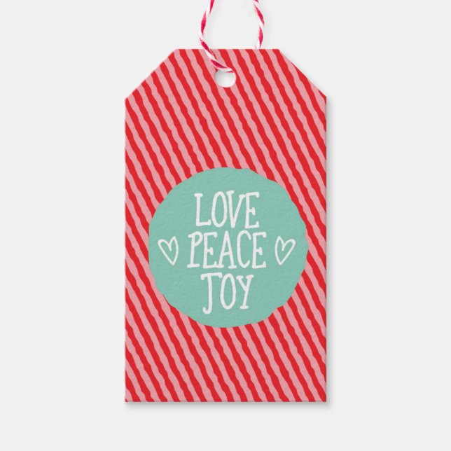Love Peace Joy étiquettes cadeaux de Noël (Devant)
