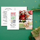Love Peace Joy Modern Typography 2 Foto Holiday Postkarte<br><div class="desc">Send out Christmas holiday Cheer with this festive postcard featuring your two fotos and typography art that reads Love Peace Joy. The backside offers space for a typed note or delete to leave space for a handwritten notiert. Fun and festive yet simple and modern - a card that's sure to...</div>