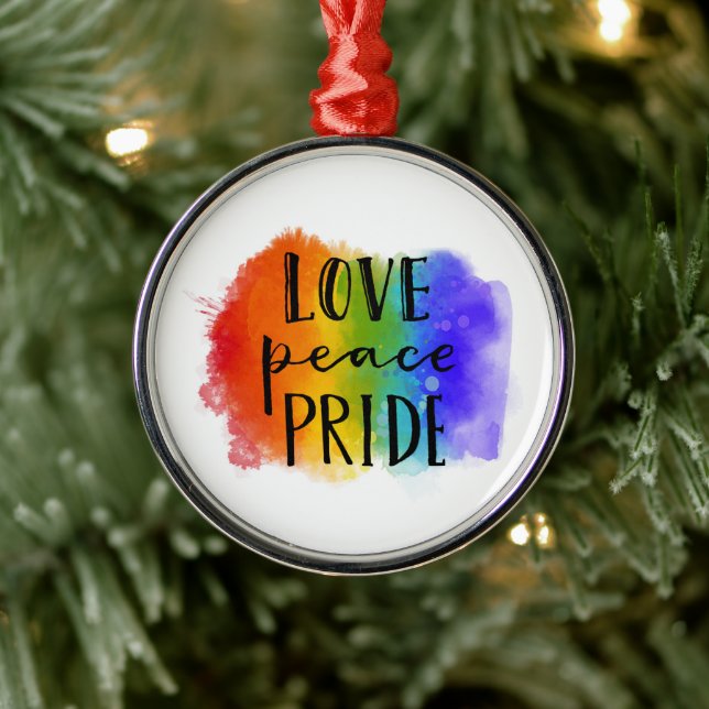 Love Peace Pride Ornament Aus Metall (Baum)