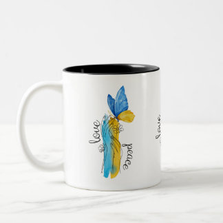 Love, Peace Ukraine Zweifarbige Tasse