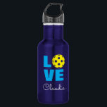 LOVE pickleball water bottle with custom name Edelstahlflasche<br><div class="desc">LOVE pickleball water bottle with custom name. Personalized Birthday gifts for kids and adults. Cute design with custom name. Stainless steel drink accessories for long matches on court. Create one for daughter, sister, mom, friend, team, cousin, coach, trainer, instructor, granddaughter etc. Add your own name, monogram or funny quote. Available...</div>
