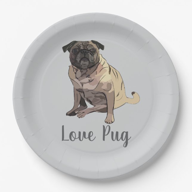 Love Pug Pappteller (Vorderseite)