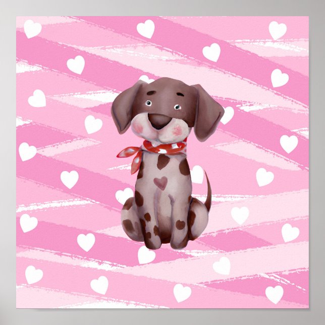 "LOVE PUPPY" WITH PINK AND WHITE HEARTS POSTER (Vorne)