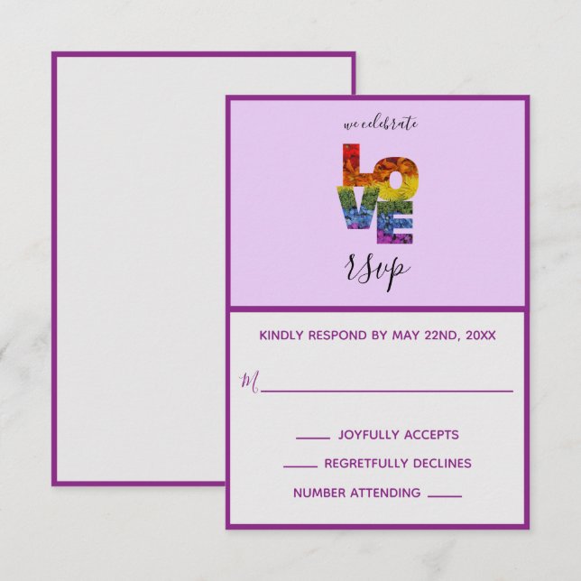 LOVE Purple Thème de mariage homosexuel Carte RSVP (Devant / Derrière)