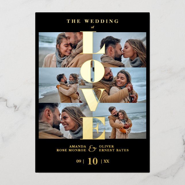 Love Quote Black Trendy Collage Wedding 6 Photos Folieneinladung (Vorderseite)
