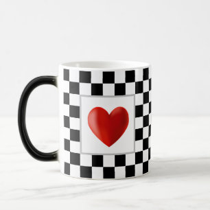 Love Red Heart on Black & White Chess Magic Mug