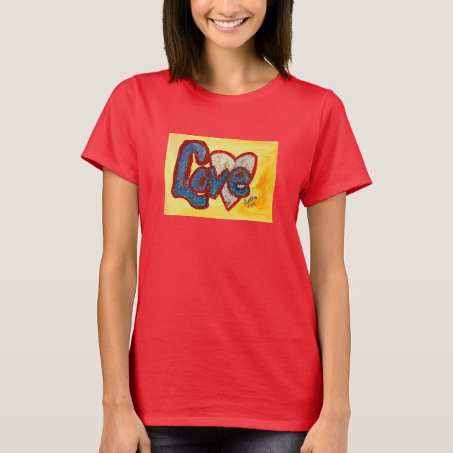 Love Red Rim Heart Mot Inspirationnel Art TShirt (Devant)