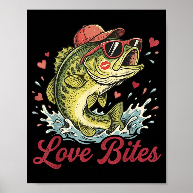 Love Retro Bites Fishing Fisherman Valentines Day  Poster (Vorne)