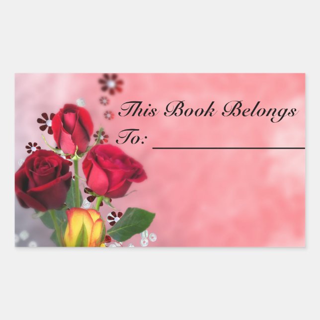 Love Rose Book Label Rechteckiger Aufkleber (Vorderseite)