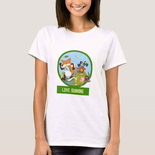 Love Running Funny Woodland Animal Race Cartoon T-Shirt (Vorderseite)