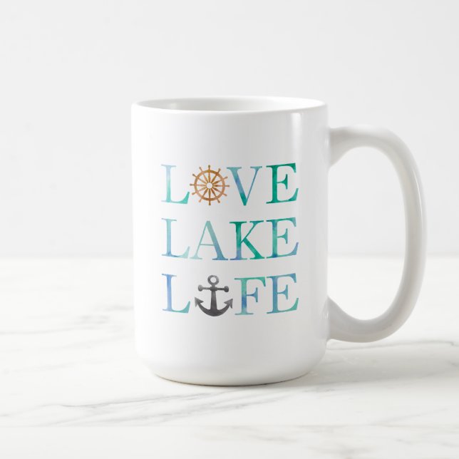 Love See-Lebenseewatercolor-Typografie Kaffeetasse (Rechts)
