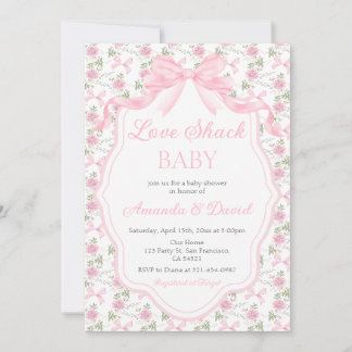 Love Shack Baby Pink Bow Baby Shower Girl Einladung