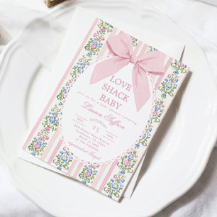 Love Shack Baby Rosa Schleife Florale Babyparty Einladung