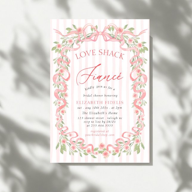 Love Shack Fiance Pink Bow Floral Bridal Shower Einladung (Von Creator hochgeladen)