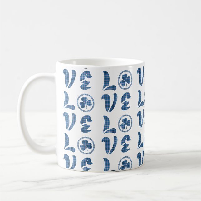 Love Shamrock Plaid Blue Black Classic Pattern Kaffeetasse (Links)