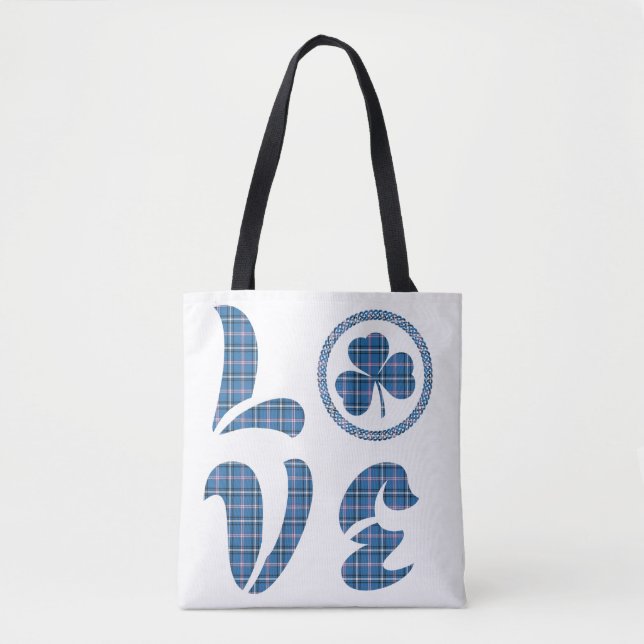 Love Shamrock Plaid Blue Black Classic Pattern Tasche (Vorderseite)