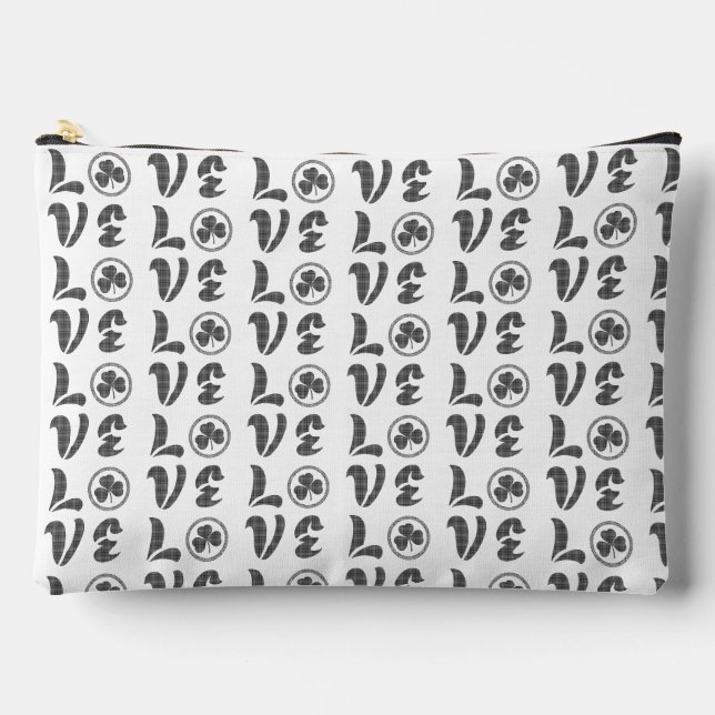 Love Shamrock Plaid Gray Tartan Zubehörtasche (Vorderseite)
