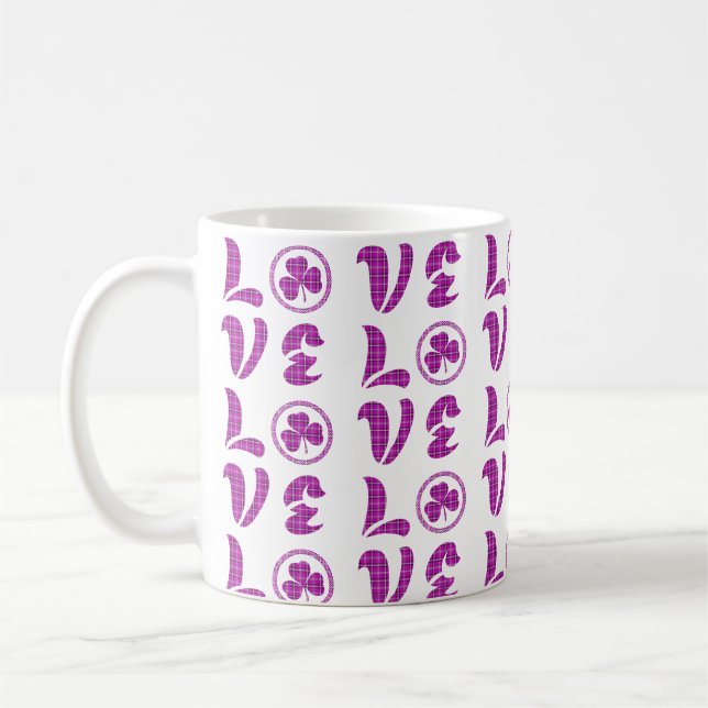 Love Shamrock Plaid Purple Classic Pattern Kaffeetasse (Links)