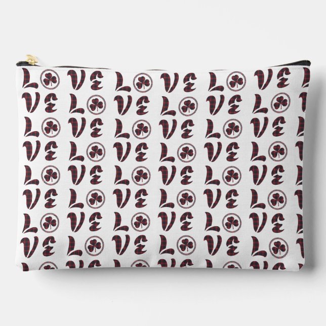 Love Shamrock Plaid Red Blue Tartan Pattern Zubehörtasche (Vorderseite)