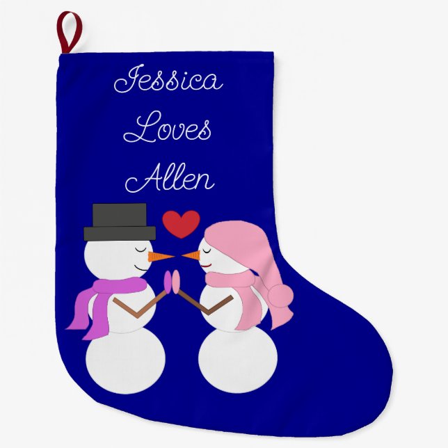 Love & Snowpeople: Dark Blue Großer Weihnachtsstrumpf (Vorderseite)