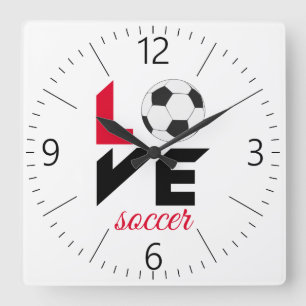 Love soccer quadratische wanduhr