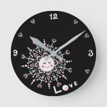 Love Soleil Noir Acrylique Horloge murale