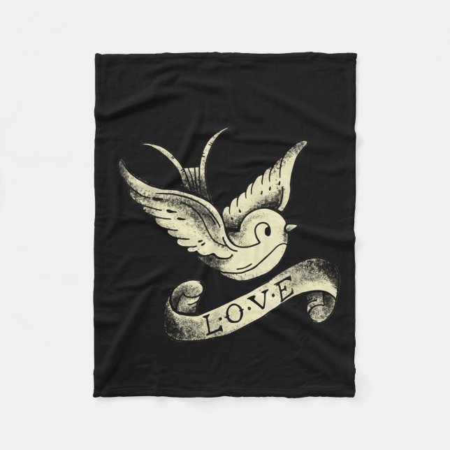 Love Sparrow Vintage Tattoo Design  Fleecedecke (Vorderseite)