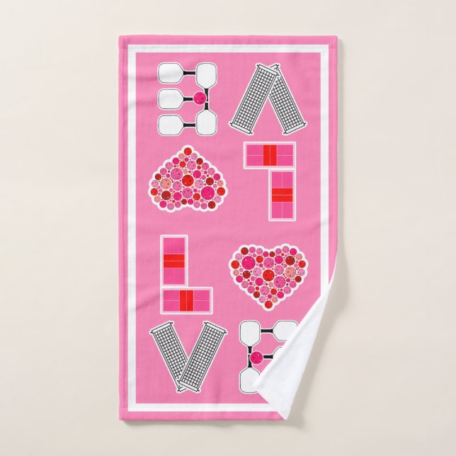 Love Spelled with Red & Pink Pickleball Equipment (Serviette à main)