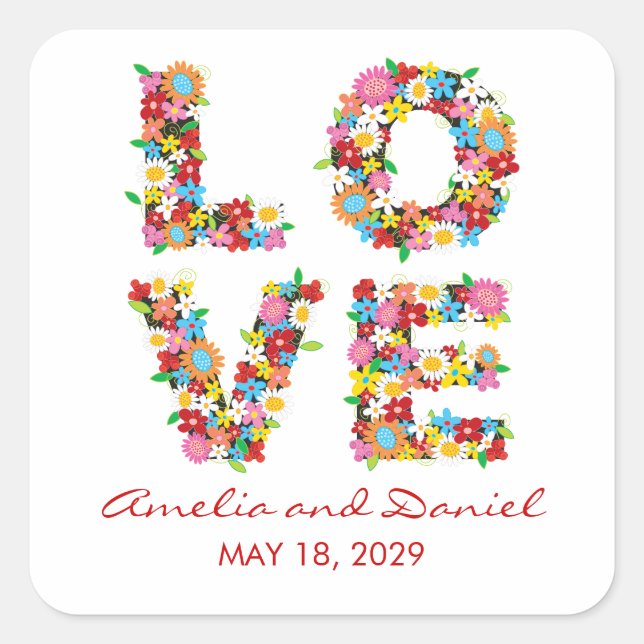 LOVE Spring Flowers Jardin Chic Mariage Stickers (Devant)