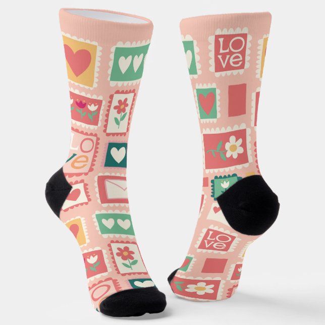 Love Stamps Pattern Crew Socks Socken (Gewinkelt)