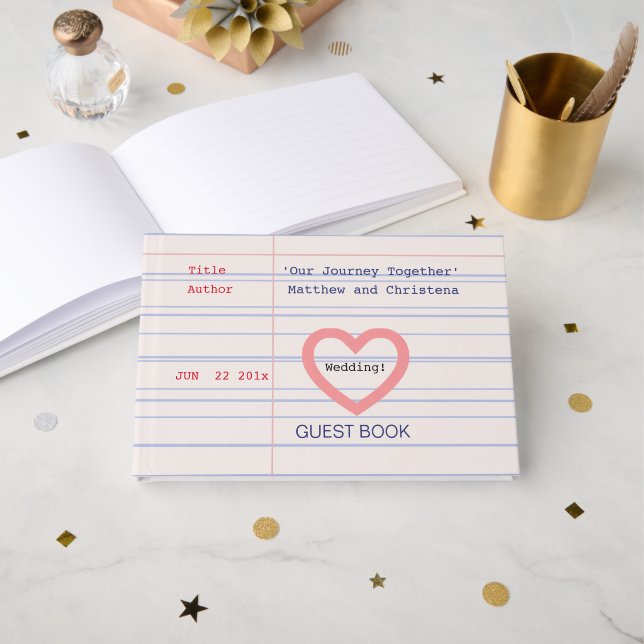 Love Story Due Date Library Card Wedding  Gästebuch (Vorderseite Offen)