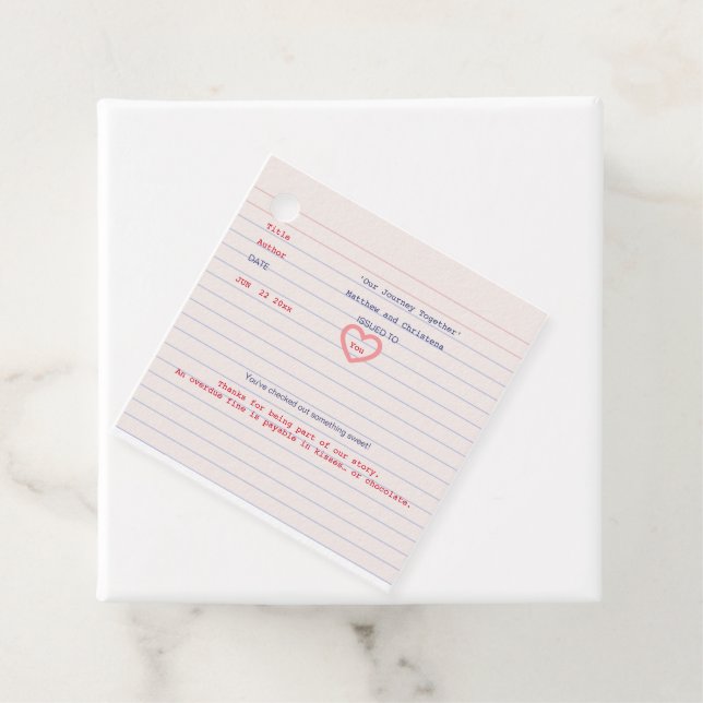 Love Story Due Date Library Card Wedding Geschenkanhänger (Beispiel)
