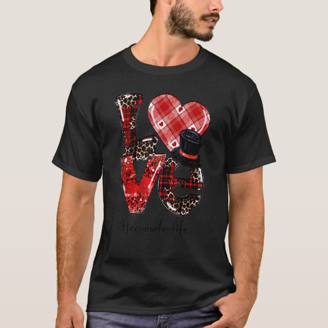 Love Teacher Life Leopard Buffalo Heart Valentines T-Shirt (Vorderseite)