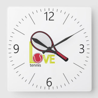 Love tennis quadratische wanduhr
