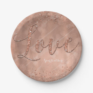 LOVE Text Schriftzug Faux Roségold Glitter Glam Pa Pappteller