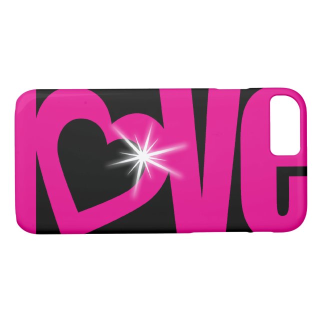 Love texte pétillant rose et noir coque iphone (Dos (Horizontal))