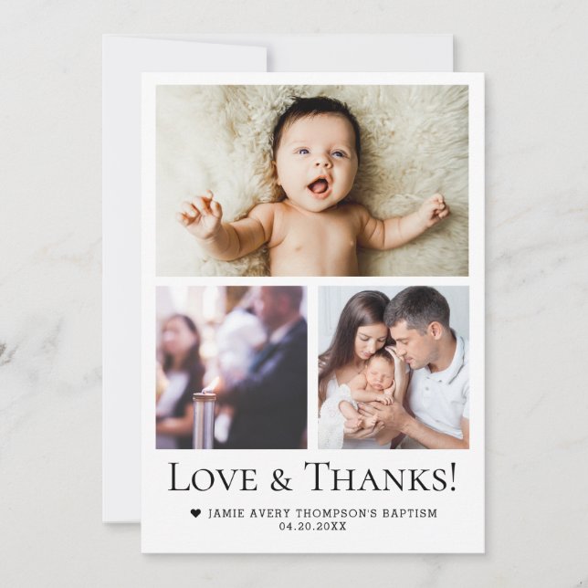 Love & Thanks Baby Baptism Photo Collage Grid  Dankeskarte (Vorderseite)