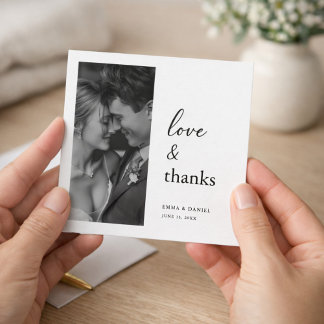 Love & Thanks | Classic Wedding Photo Square Dankeskarte