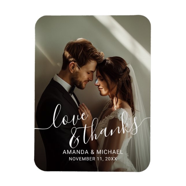 'Love & Thanks' Custom Photo Wedding Favor Magnet (Vertikal)