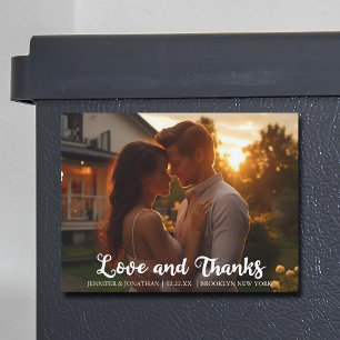 Love & Thanks Elegant Wedding Photo Magnet Card