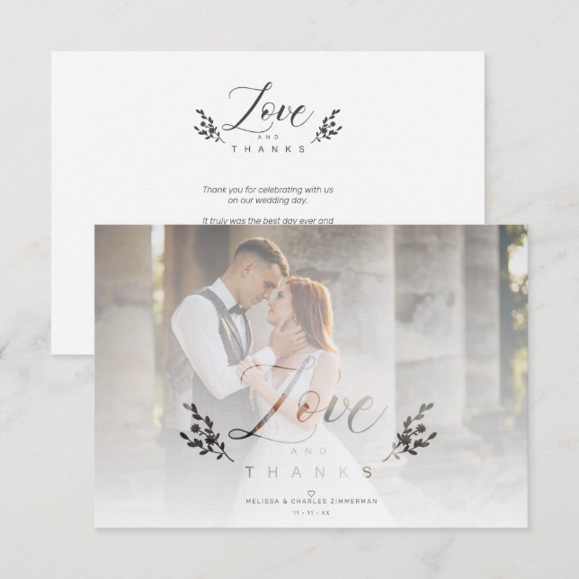 Love & Thanks Photo Wedding Botanical Transparency Dankeskarte (Vorne/Hinten)