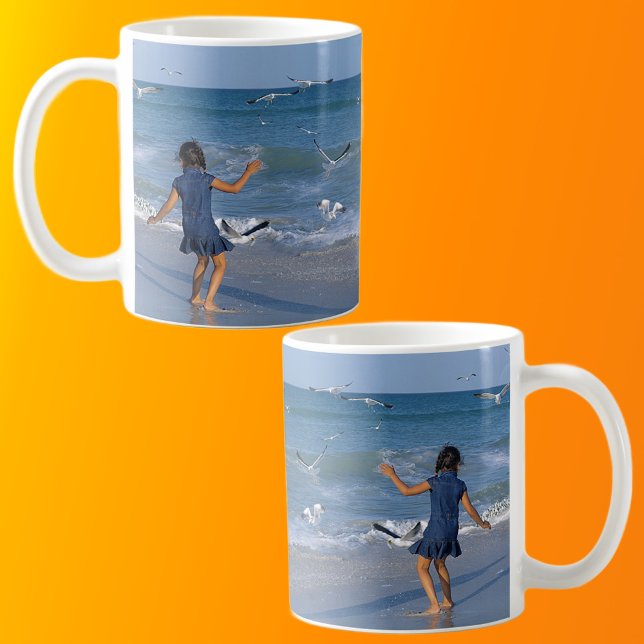 Love the Beach and Sea Modern Blue Photo Mug (Left & Right with Background)